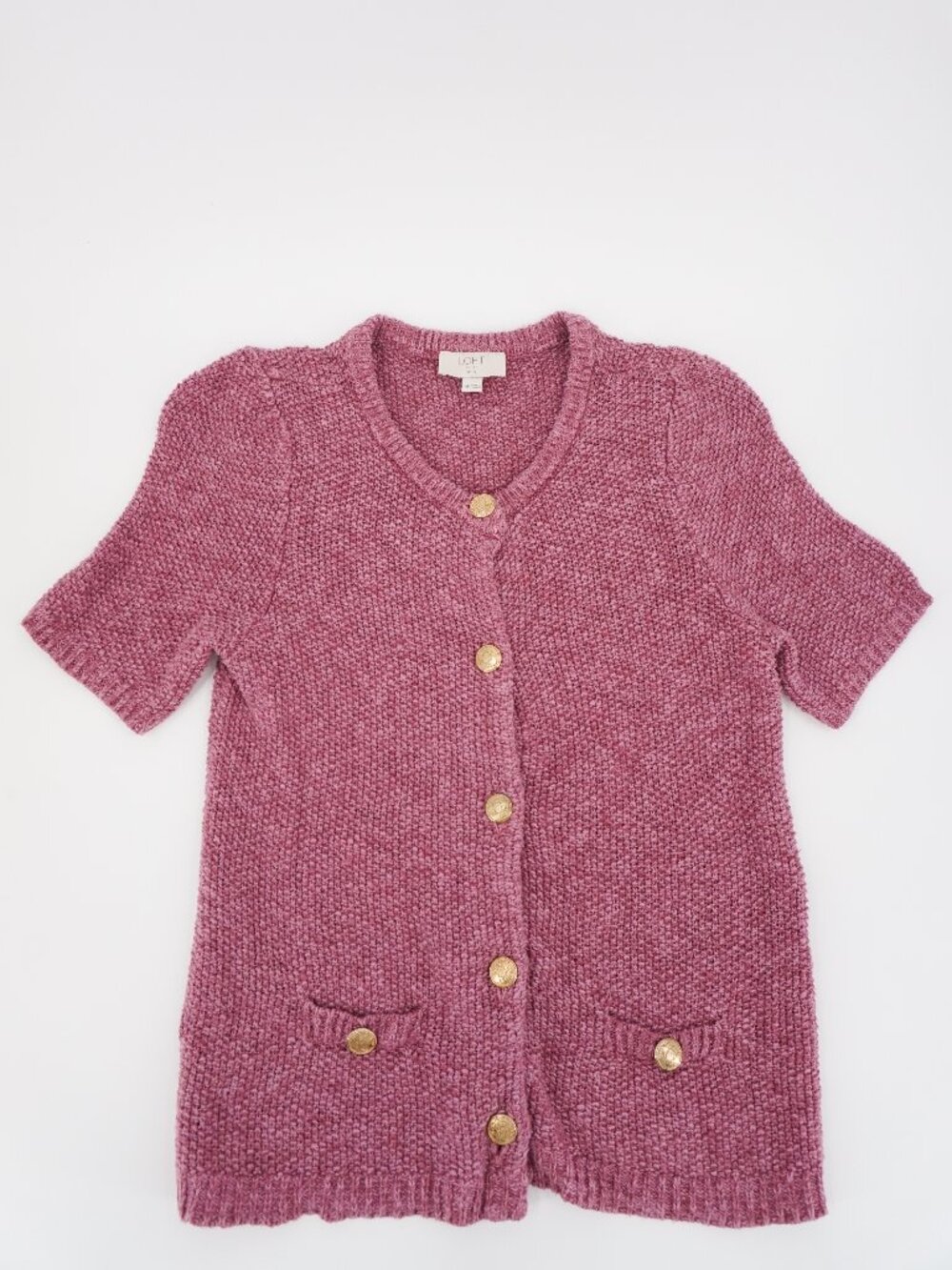 LOFT Button Up Cardigan V-Neck Short Sleeve Mauve Women's MP